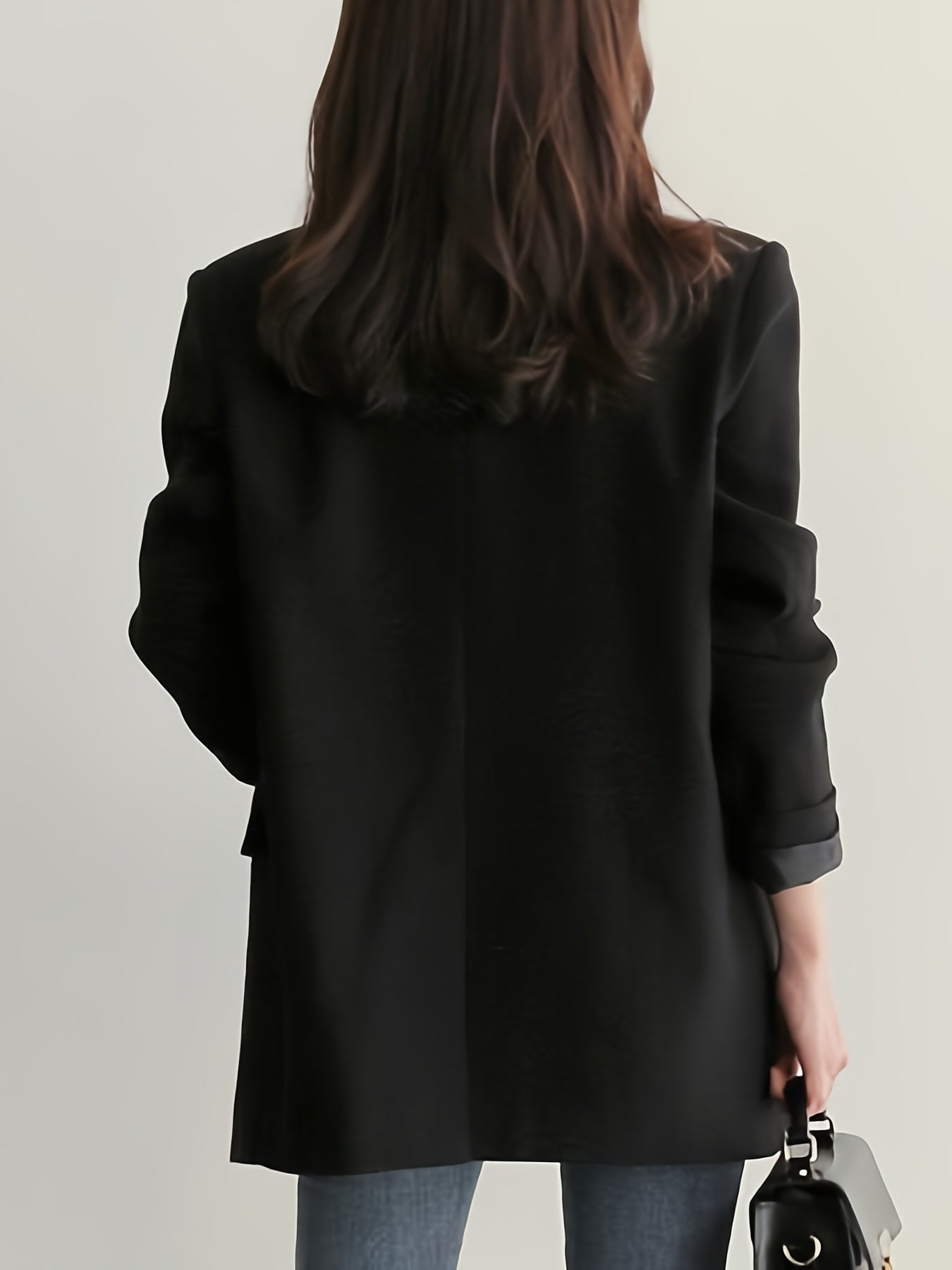 Solid Button Front Blazer Casual Lapel Long Sleeve Blazer