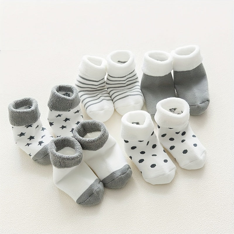 5 Pairs Baby's Grey Striped Plush Crew Socks