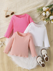 Baby Girls Casual Solid Mixed 3pcs Long Shirts Kids Pullovers