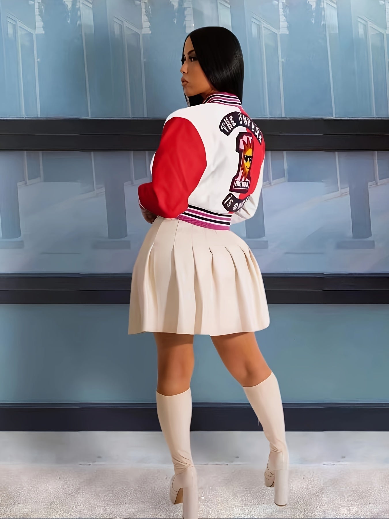 Varsity Letter Print Jacket Street Wear Outerwear