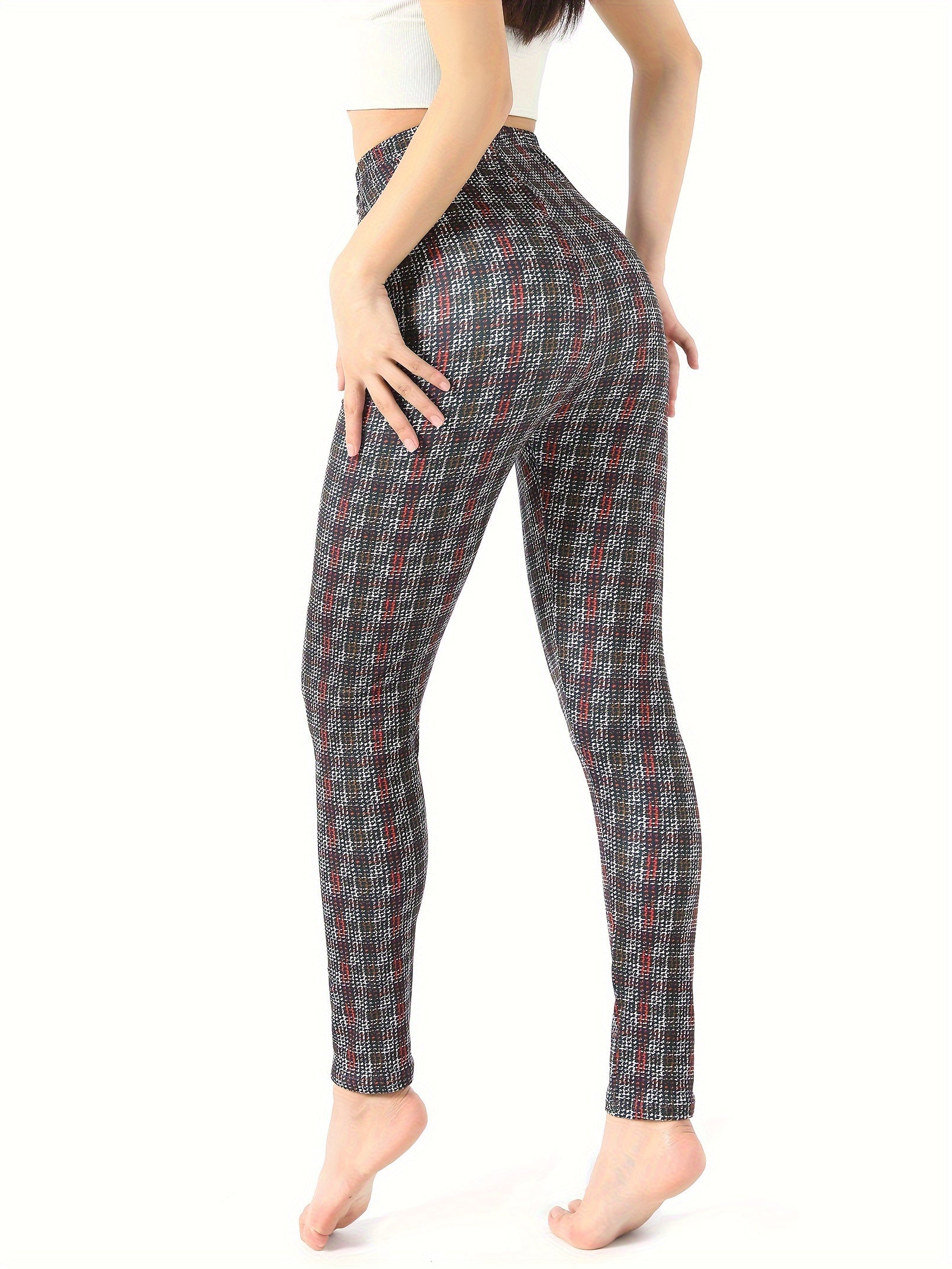 Plaid Print Yoga Tight Pants Stretchy Fitness Leggings