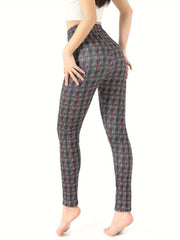 Plaid Print Yoga Tight Pants Stretchy Fitness Leggings