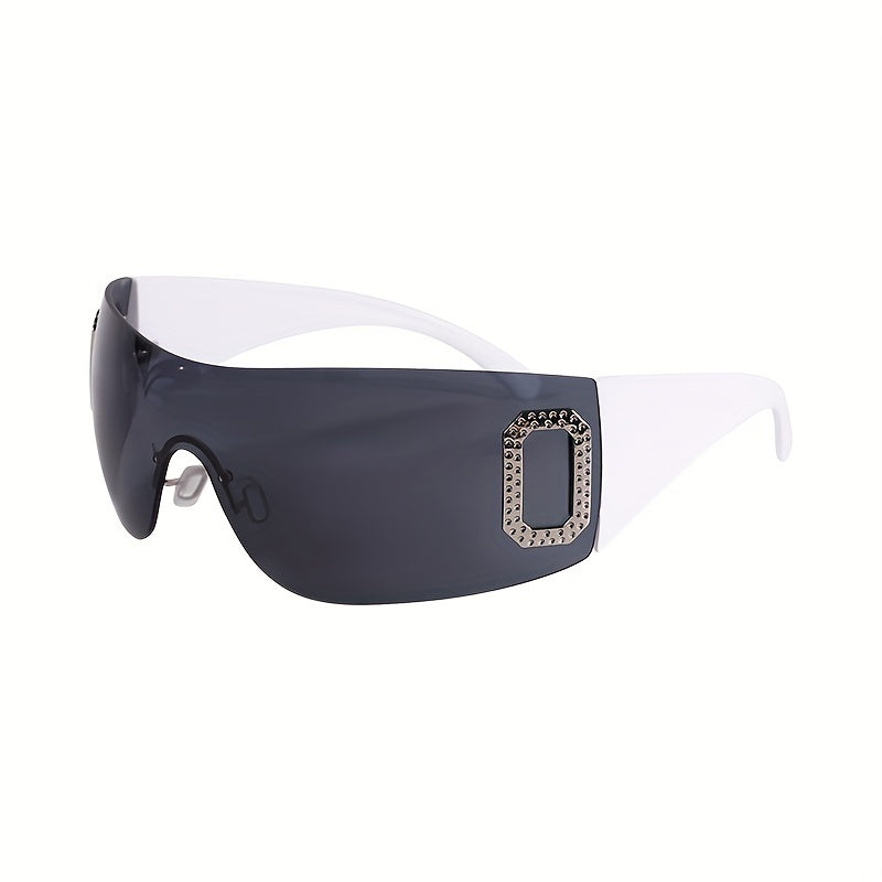 Y2K Wrap Around Sunglasses Gradient Lens Rhinestone Outdoor Eyewear