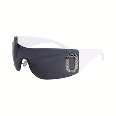 Y2K Wrap Around Sunglasses Gradient Lens Rhinestone Outdoor Eyewear