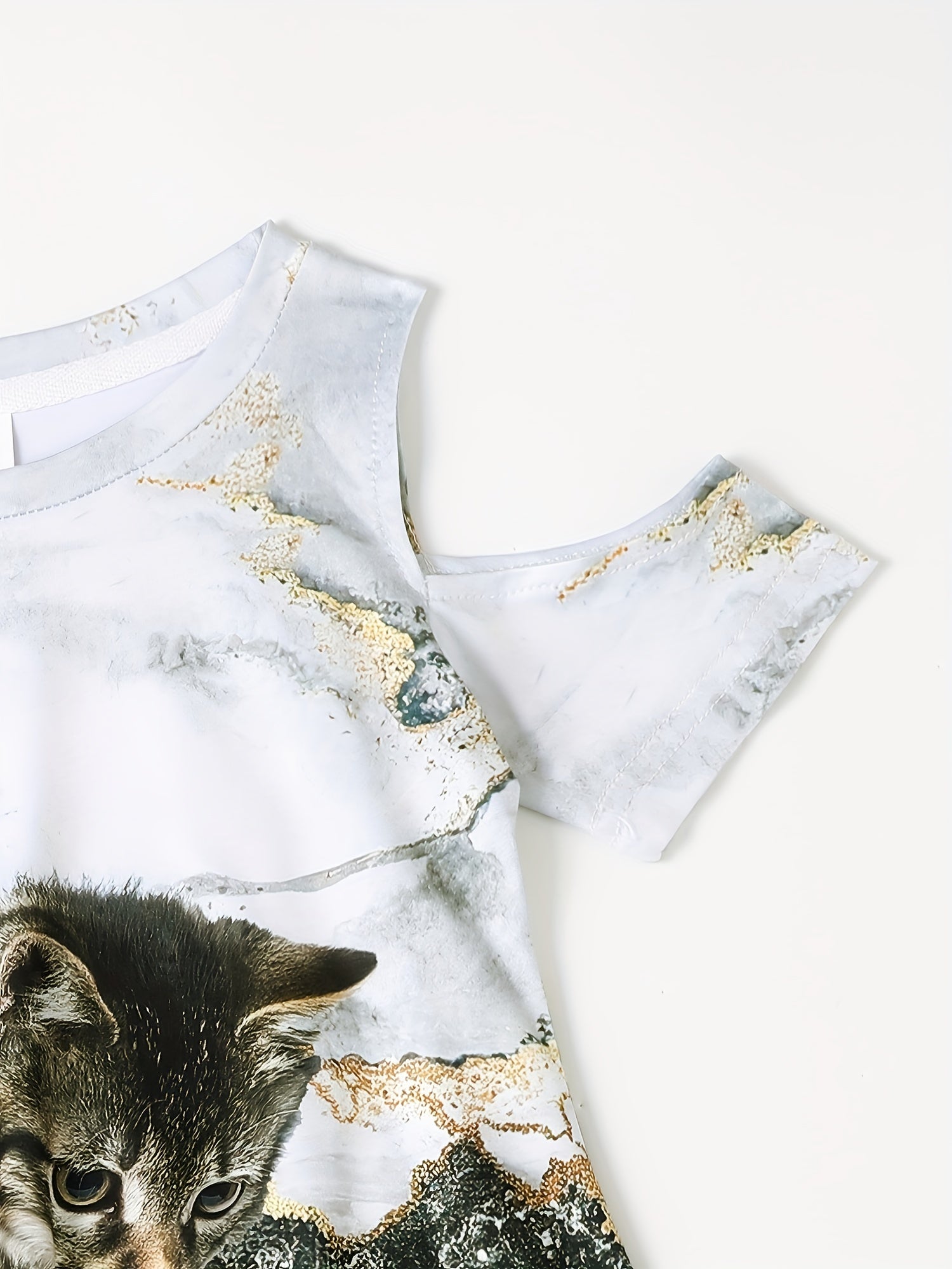 Girls 3D Kitty Cold Shoulder Dress - Summer Party Clothes