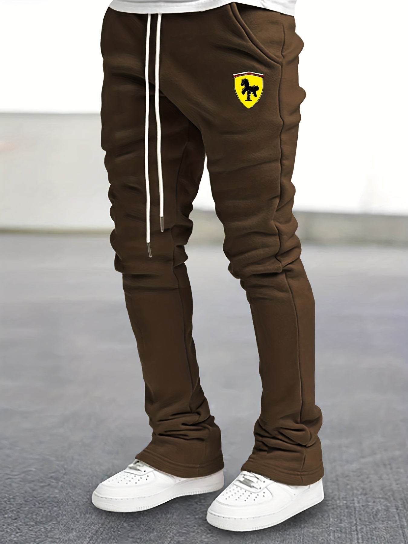 Men's Drawstring Bell bottom Pants Horse Pattern Slim Pants