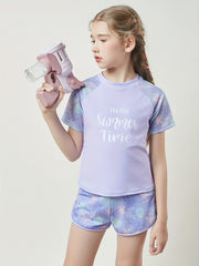 Girls Casual Splicing Cartoon Print 2pcs Swimsuit Set for Summer Sports