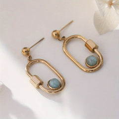 14k Golden Plated Green Stone Titanium Steel Earrings