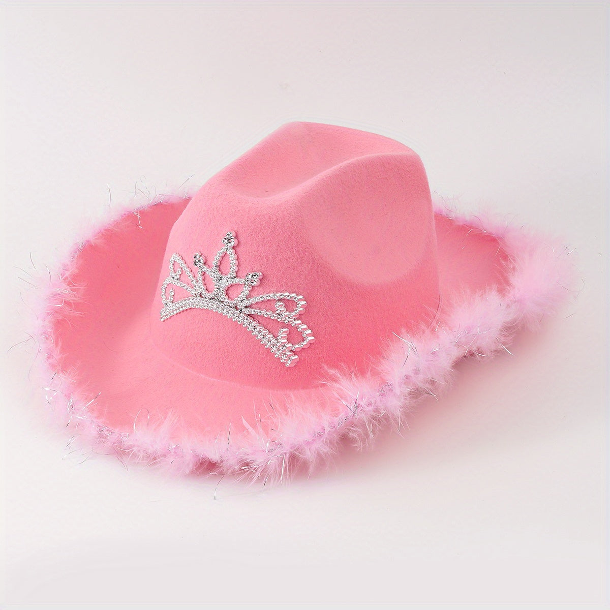 Y2K Pink Feather Cowgirl Hat Rhinestone Crown for Women