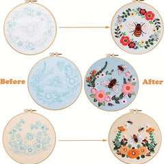 3 Pack Starter Embroidery Kits with Honeybee Flower Patterns