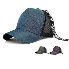 Glitter Hip Hop Trucker Hat Ribbon Decor Cotton Breathable Sunshade Baseball Cap