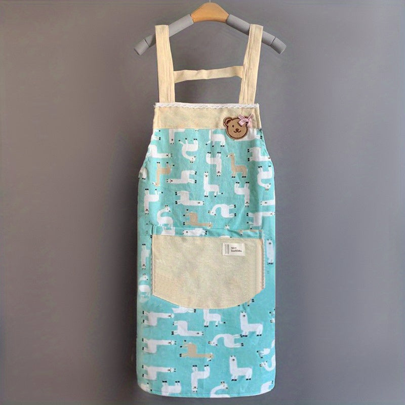 1pc Linen Kitchen Apron Waterproof And Fashionable Cooking Workwear