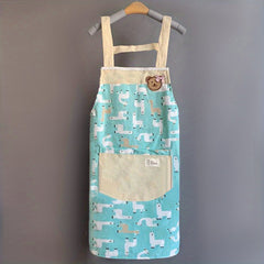 1pc Linen Kitchen Apron Waterproof And Fashionable Cooking Workwear