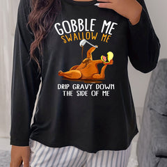 Women's Plus Turkey Print Long Sleeve Top