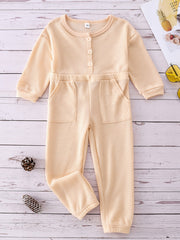 Plaid Print Girls Jumpsuit Long Sleeve Button Crew Neck