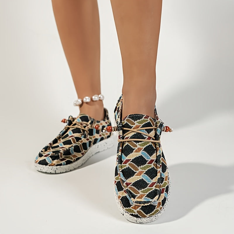 Retro Print Flat Sneakers Women's Lightweight Slip On Flat Sport Shoes