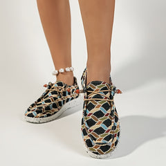 Retro Print Flat Sneakers Women's Lightweight Slip On Flat Sport Shoes