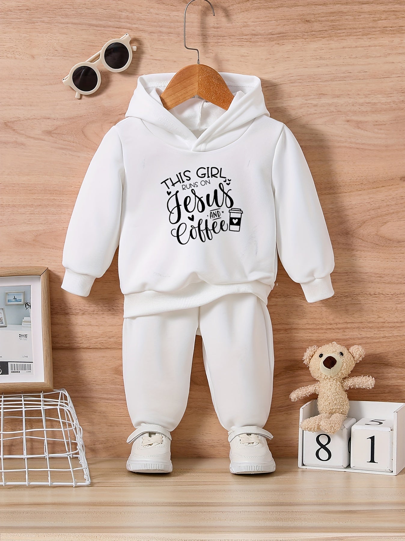 Toddler Baby Sweatshirt Set - THIS GIRL RUNS ON JESUS & COFFEE
