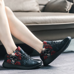 Halloween Skull & Rose Pattern Lightweight Sneakers Soft Thick Sole