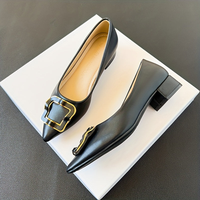 Women's Metallic Buckle Slip On Block Heel Shoes