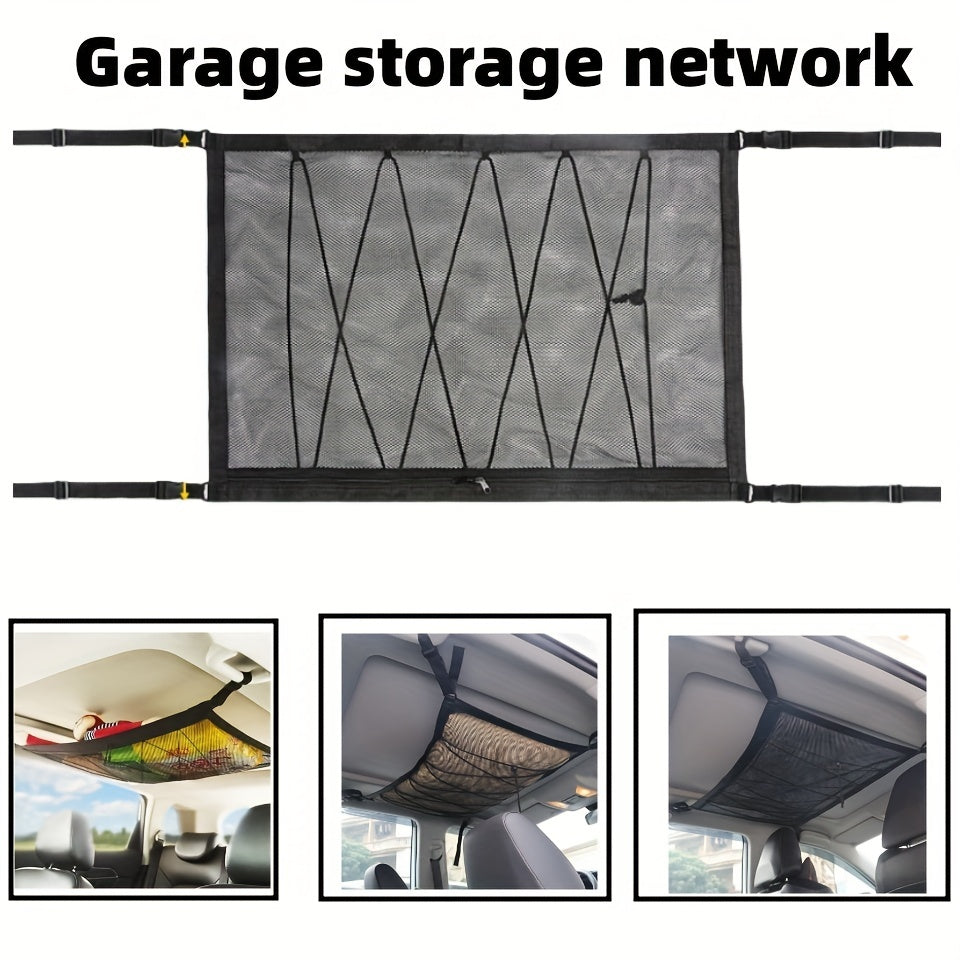 Car Roof Storage Net Bag - Double Layer Zipper - Car Interior Accessories