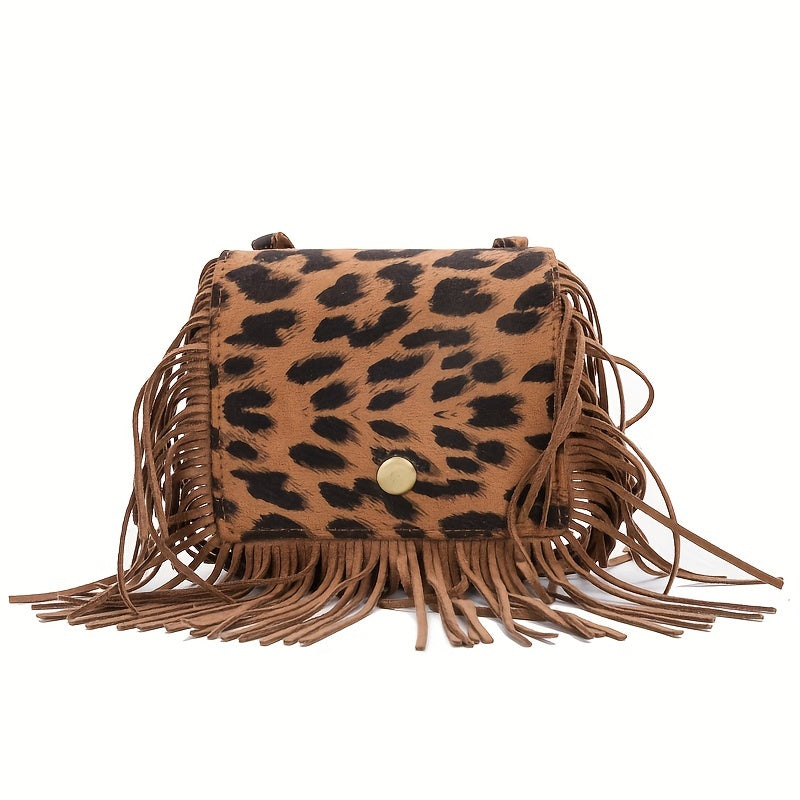 Leopard Print Tassel Crossbody Bag Mini Satchel