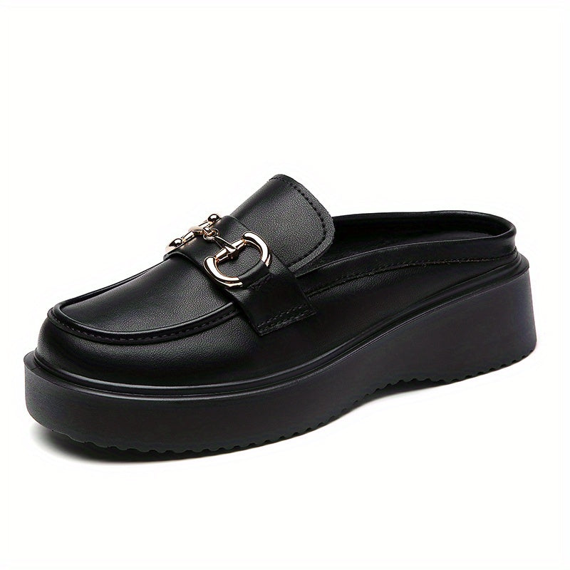 Women's Platform Mules Loafers Round Toe Slip On Shoes
