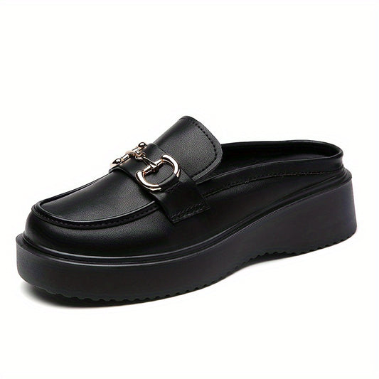 Women's Platform Mules Loafers Round Toe Slip On Shoes