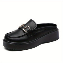 Women's Platform Mules Loafers Round Toe Slip On Shoes