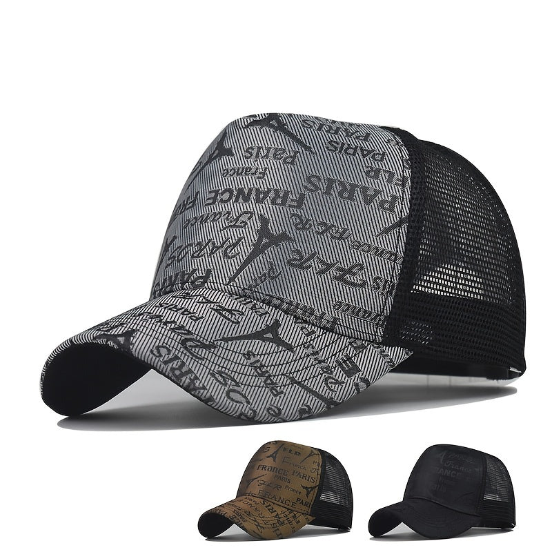 Men's Paris Embroidered Baseball Cap Mesh Hip Hop Trucker Sun Hat