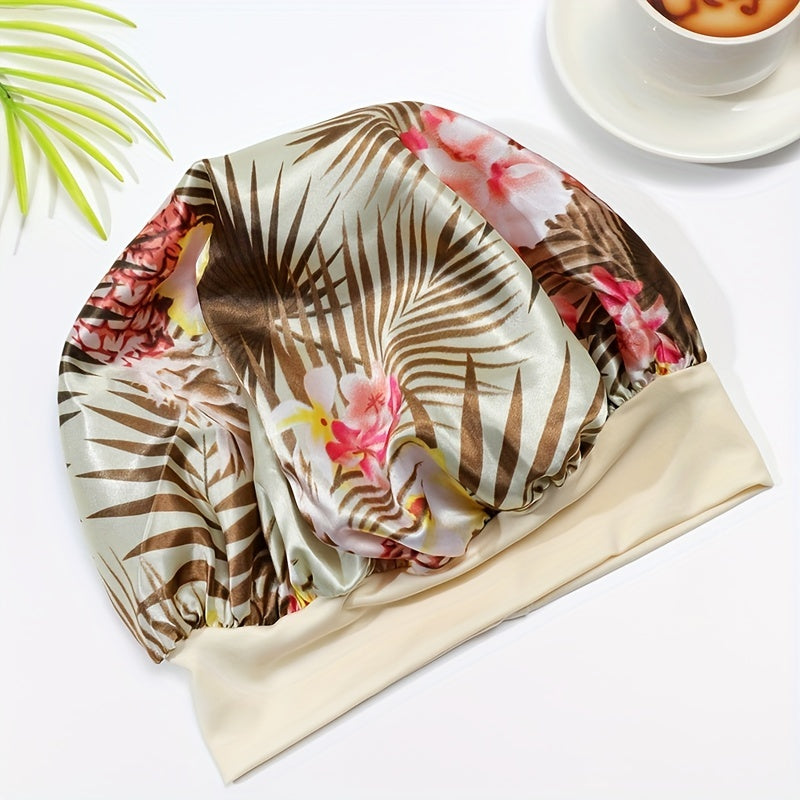 Flower Print Satin Bonnet Silk Hair Bonnet Lightweight Elastic Soft Sleep Cap