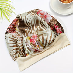 Flower Print Satin Bonnet Silk Hair Bonnet Lightweight Elastic Soft Sleep Cap