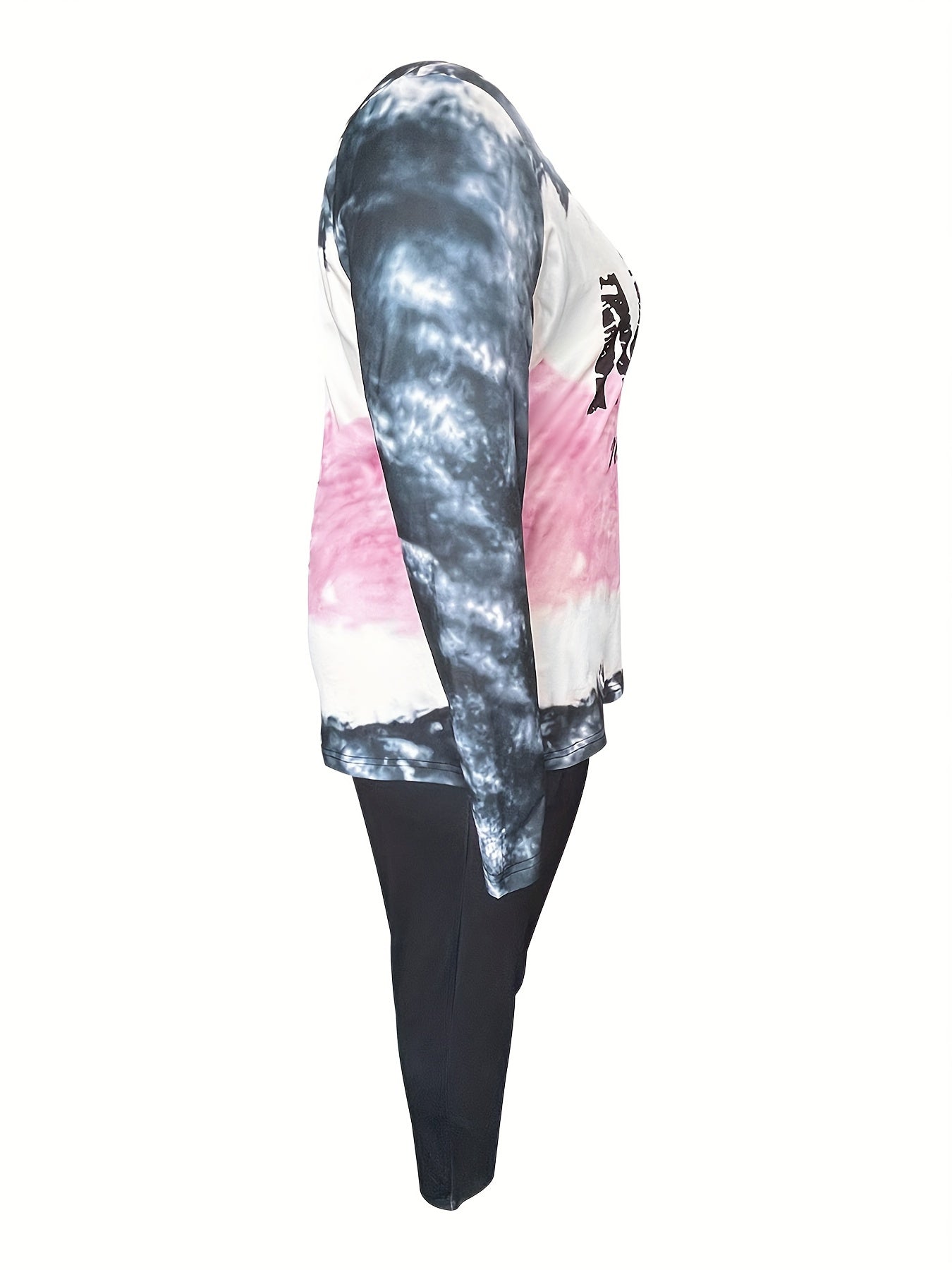 Women's Plus Tie Dye & Slogan Print Long Sleeve Tee & Drawstring Leggings Set