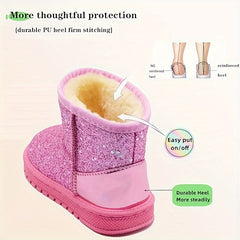 Sequin Snow Boots for Girls, Soft Warm Fleece, Outdoor Walking, Autumn/Winter