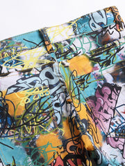 Graffiti Print Slim Fit Jeans Men Casual Street Style Denim Pants
