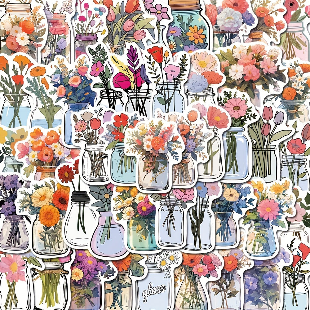 50pcs Glass Vase Cartoon Waterproof Stickers for Laptop Cup Book Luggage