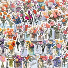 50pcs Glass Vase Cartoon Waterproof Stickers for Laptop Cup Book Luggage