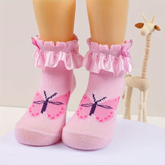 4 Pairs Newborn Baby Girls Ruffled Bow Knit Socks