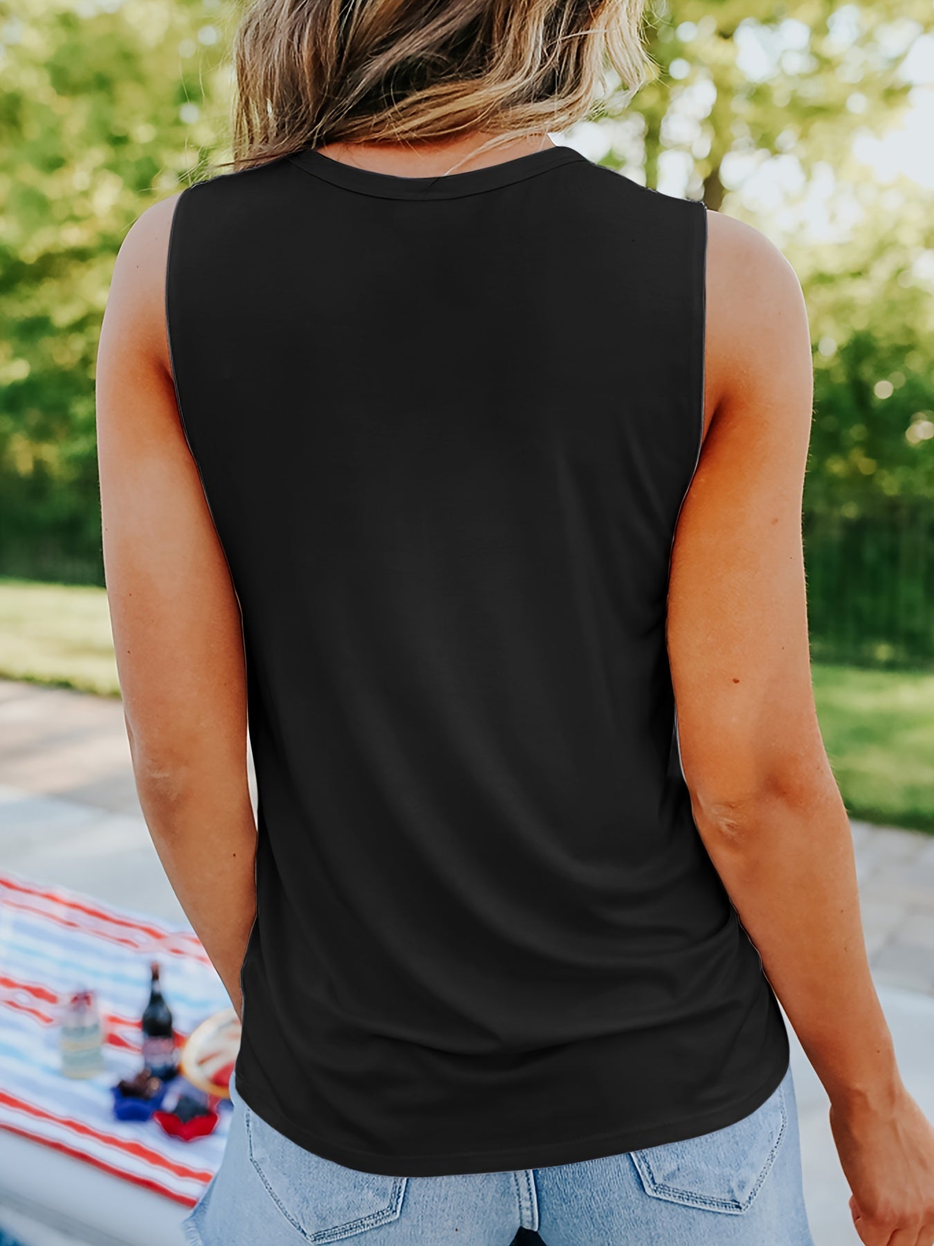 Lip Print Tank Top Crew Neck Summer Sleeveless Top Women's Clothing