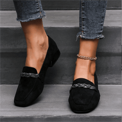 Rhinestone Loafers Square Toe Soft Sole Slip On Low Heels Shoes