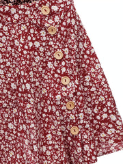 Floral Print Button Front Summer Skirt