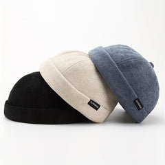 Label Patch Docker Cap Warm Skull Hat Solid Beanie Lightweight