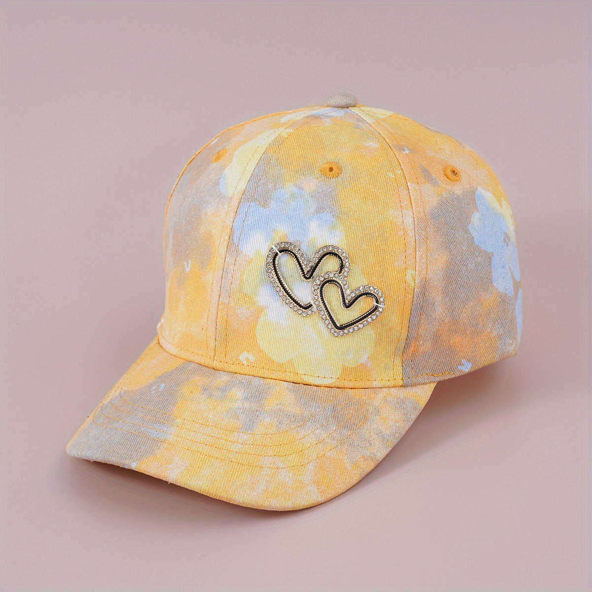 Girls Rhinestone Heart Decor Tie Dye Gradient Baseball Cap Sun Protection Hat