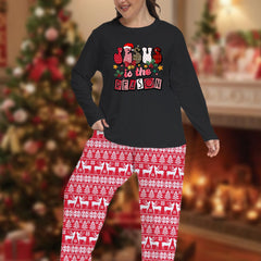 Plus Size Christmas Pajama Set Women's Letter & Elk Print Lounge 2 Piece