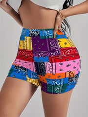 Boho Patchwork Paisley Print Shorts