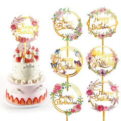 6pcs Patterned Acrylic Happy Birthday Cake Toppers for Party Decor