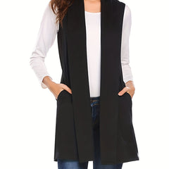 Sleeveless Open Front Vest With Pockets