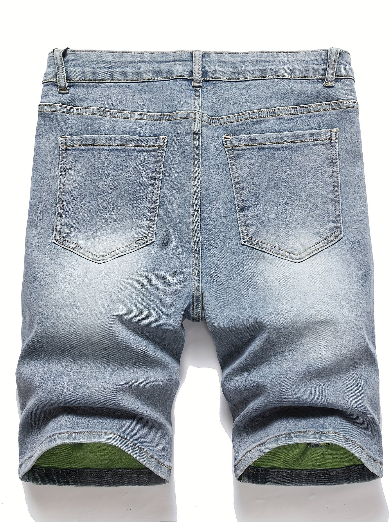 Yellow Green Mid Stretch Denim Shorts Men's Casual Street Style