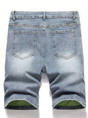 Yellow Green Mid Stretch Denim Shorts Men's Casual Street Style