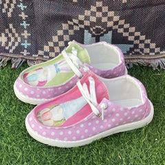 Pink Polka Dot Gnome Flat Skate Shoes for Women
